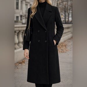Evan Picone Black Double-Breasted Wool Pea Coat